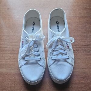 Superga Women's Classic White Lace-Up Sneakers